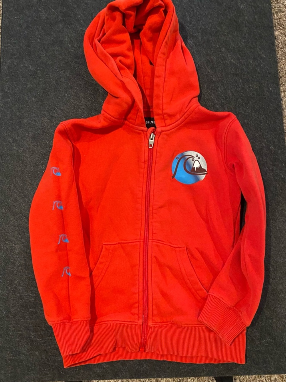 Quiksilver Kids Red Zip Hoodie with Surf Wave Logo
